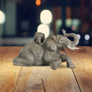 8.50"W Elephant with Cub Figurine Ornament Home Decor Unique Gift - Picture 1 of 1