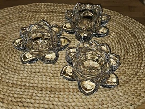 Set Of 3 Lotus Flower Crystal Candle Holders Glass Decor Votive Tea Light - Picture 1 of 7