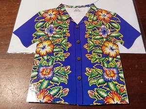 Island Heritage 1999 Camisa Hawaiana Camiseta Tarjeta con Sobre Flores Púrpura - Imagen 1 de 3