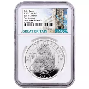 Great Britain 2023 £2 1oz Silver Tudor Beasts The Bull of Clarence NGC PF70 F... - Picture 1 of 2