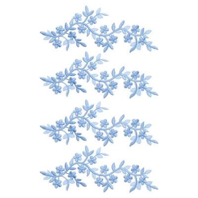 4Pcs Long Patch Flower Vine with Leaf, 10" x 4" Iron on Patch Applique, Blue Foto 1 de 4