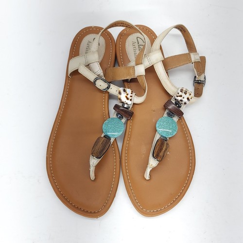 Clarks Artisan Indira Pompano sandalo donna 8M pelle ballerine perizoma gemme