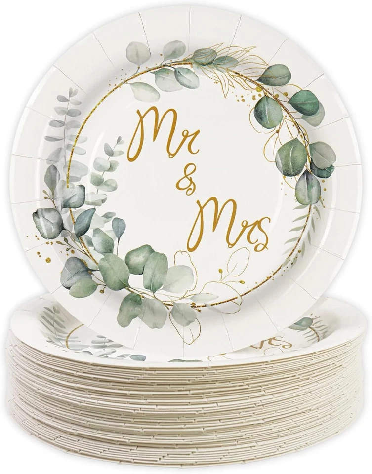 Platos de papel de compromiso 50 un.-Sr. y Sra. ducha nupcial boda 7 pulgadas 7 pulgadas,  Foto 1 de 4