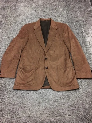 Farah Soft Cotton-Suede Suit Jacket Mens Size 44R Brown Wood Button VTG Foto 1 de 4