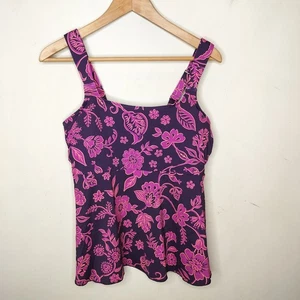 Costume da bagno Lands End Tankini taglia media/D viola floreale canotta coppa morbida - Foto 1 di 7