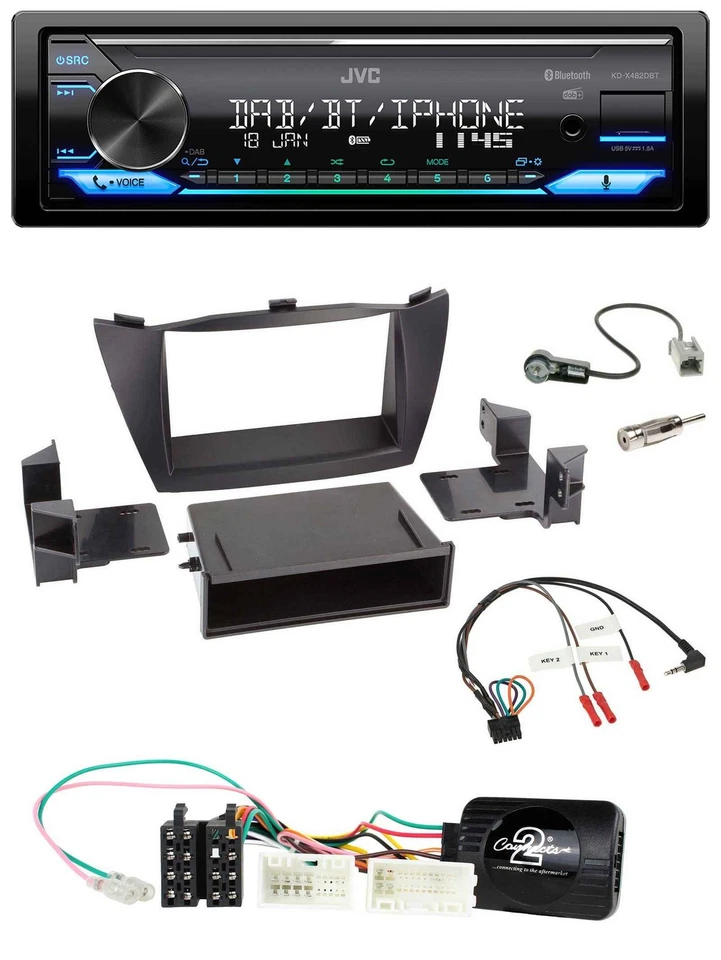 JVC Bluetooth DAB USB Lenkrad Autoradio für Hyundai ix35 2010-2013 schwarz - Bild 1 von 4