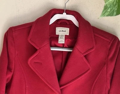L.L. Bean 100% Lambswool Pea Coat Women Size 6P Red Notch Lapel Classic Staple - Image 1 of 4