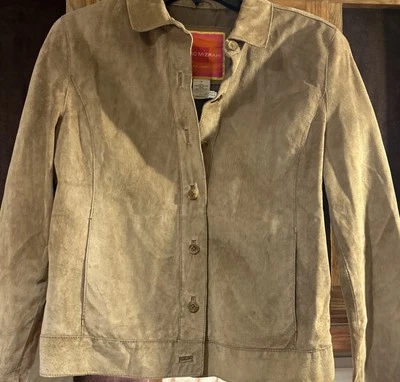 Jaqueta feminina Isaac Mizrahi Target M couro marrom camurça faroeste - Imagem 1 de 4