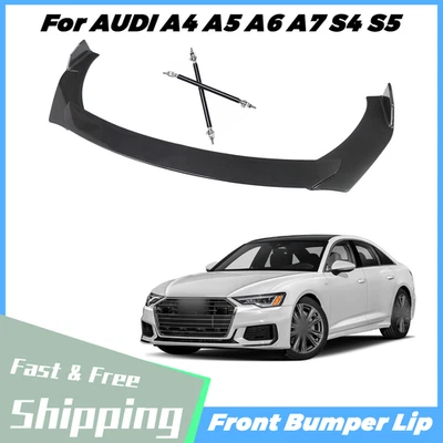 Front Bumper Lip Spoiler Carbon Style w/Strut Rods For AUDI A4 A5 A6 A7 S4 S5 Foto 1 de 4