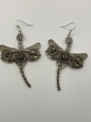 Pendientes colgantes vintage estilo steampunk con forma de mariposa engranajes ingeniero Foto 1 de 4