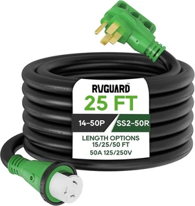 Cable de alimentación RVGUARD 50 amperios 25 pies RV, 14-50P a SS2-50R cable de extensión del generador - Imagen 1 de 5