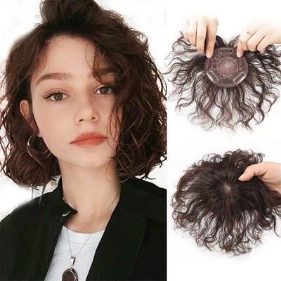 Clip de base de seda ondulado corto en adornos para cabello humano - Pérdida de cabello fino superior repuesto Foto 1 de 4