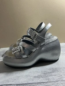Free People. Brooklyn Ankle Strap Silver Metallic Platform Sandal Size 8 - Picture 1 of 10
