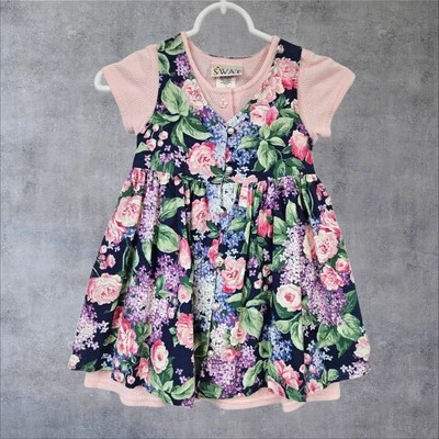 Vintage SWAT 80s Hydrangea & Peony Floral Print Prairie Dress Size 5 Girls B39 - Image 1 of 4