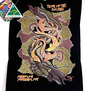 Australia Aboriginal Raised Dot Line Art Painting Dolphins Fabric Panel 20"x16" - Picture 1 of 10