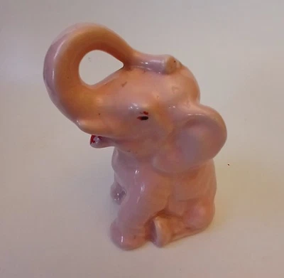 Vintage Ceramic Pink Circus Elephant  Coin Bank - Image 1 of 4
