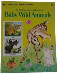 Goldenes Briefmarkenbuch Baby wilde Tiere 6. Druck 1980 Aufkleber Vorschule Vintage - Bild 1 von 4