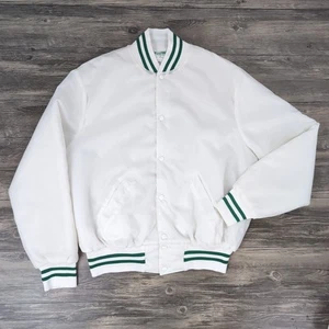 Vintage 90s Holloway Satin Bomber Jacket Size XL Button Gray Quilted USA Made - Picture 1 of 11