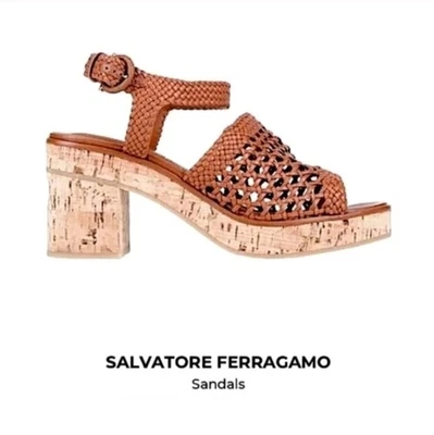 НОВЫЕ женские сандалии Salvatore Ferragamo тканые кожа пробковая платформа размер 6,5 - Изображение 1 из 4