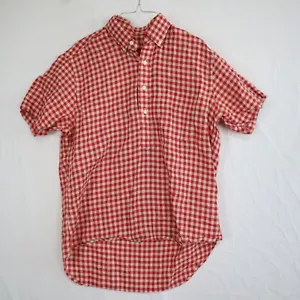 Gitman Bros Shirt Mens Medium Half Placket Casual Button Red Plaid Short Sleeve - Picture 1 of 6