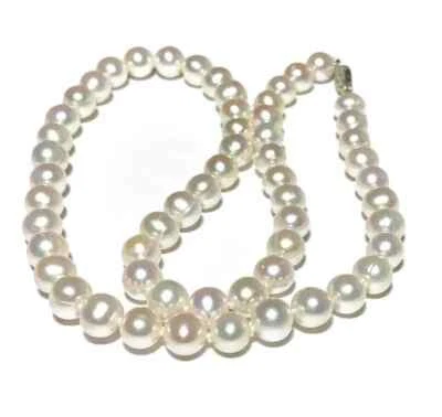 AAA японский Akoya 9-8 мм белый жемчуг ожерелье 18» 14K золотой застежки - Изображение 1 из 3