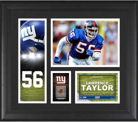 Lawrence Taylor NY Giants Framed 15x17 Collage & Piece of GU Football Cover