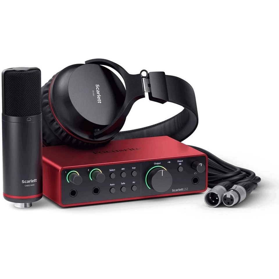 FOCUSRITE SCARLETT 2I2 STUDIO (4th Gen) PACK CON MICROFONO + CUFFIE  + CAVO XLR - Immagine 1 di 1