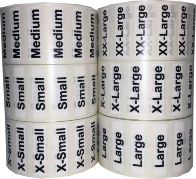 Etiquetas transparentes para tiras de tamaño de ropa | 1,25 x 5 pulgadas - Paquete de 125 | Elige una talla Foto 1 de 4