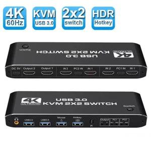 2X2 USB 3.0 HD-MI KVM Switch 4K 60Hz Dual Monitor Extended Display Switcher 2 PC - Picture 1 of 12