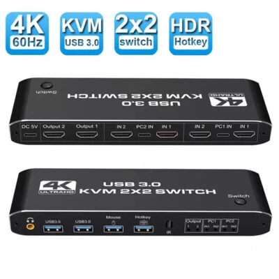 2X2 USB 3.0 HD-MI KVM Switch 4K 60Hz Dual Monitor Extended Display Switcher 2 PC - Image 1 of 4