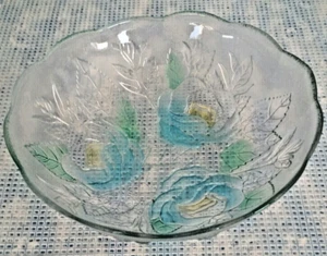 LIVIA by PASARI KRISTALL Indonesien Glas Salatschale 6,5x2" Rosen Jakobsmuschel Rand - Bild 1 von 7