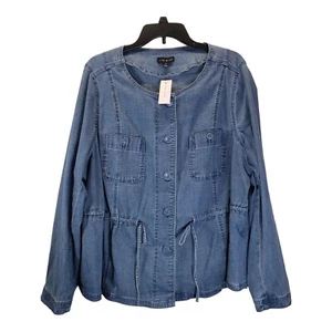 Lane Bryant Womens Sz 16 Denim Shacket Jacket Tie Waist Button Front Pockets NWT - Picture 1 of 9