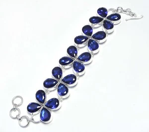Blue Tanzanite Pear Cut Gemstone Silver Plated Jewelry Cuff Bracelet r898 - Picture 1 of 4
