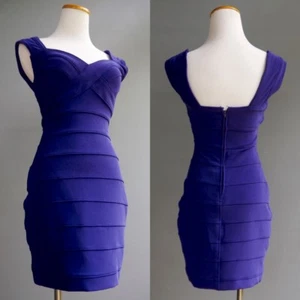 VTG Tadashi Pure Purple Kryptonite Body Con Sexy Bandage Tight Stretch Dress S - Picture 1 of 8