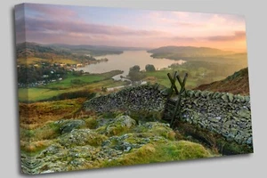 Sunset Windermere Lake District Canvas Wall Art Picture Print - Picture 1 of 7