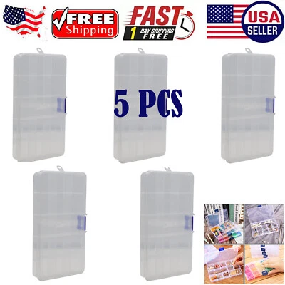 5-Pack Jewelry Box Clear Plastic Bead Storage Container Earrings Organizer Grids - Image 1 of 4