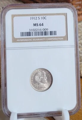 1912-S Barber Dime graded MS64 NGC - Image 1 of 2