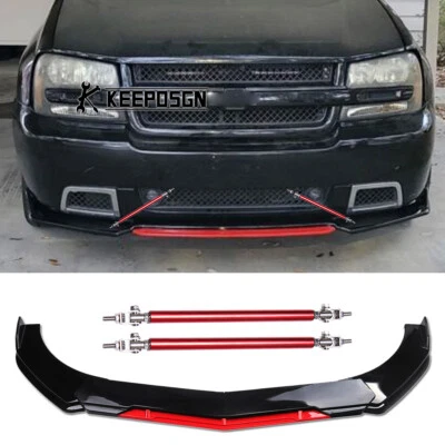 适用于雪佛兰 Trailblazer SS 光泽黑色 + 红色前保险杠唇部分离器 + 支柱杆 — 第 1/4 张图片