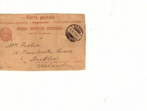Estampillas suizas bob tarjeta postal - 1893 Basilea a Dublín Irlanda (mb15 - Imagen 1 de 1