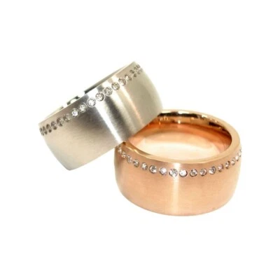 Acciaio Inox Anello Donna Uomo di Fidanzamento Nastro Oro Rosa IN Argento - Immagine 1 di 3