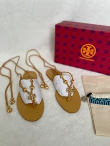 NIB Tory Burch Womens Capri Flat Lace Up Sandals Sz.5 Goldenrod ($290) - Picture 1 of 11