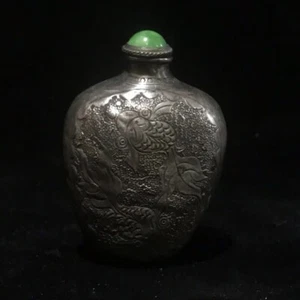 Collect China old Sterling silver hand carved lotus fish pattern snuff bottle - Picture 1 of 9
