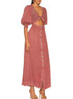 Free People String Of Hearts Maxi Dress Small Mauve Pink Smocked Cutout Linen