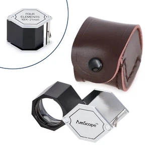 Lupa cuádruple de mano cuatro elementos 10X, 21 mm con estuche de cuero sintético - Imagen 1 de 3