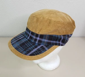 Grace hats womens one size corduroy w/ plaid brim stretch back brown blue hat - Picture 1 of 13
