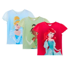 Girls 3 Pack Disney Princess T-Shirts Kids Ariel Tiana Cinderella Dress Up Tops - Picture 1 of 49