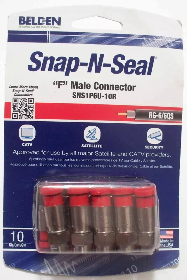 Belden RG6 RG6QS COAX Coaxial Cable 10 Pack Snap-N-Seal Connectors - Combo Ship - Image 1 of 1