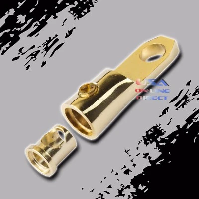 2pc Gold Plated 4/8 AWG Gauge Ring Terminal w/ Adapters Audio 12v Battery Marine - Image 1 of 2
