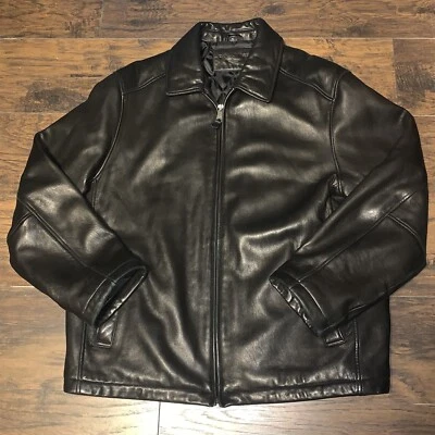 Dockers Mens Black Quilted Lined Full Zip Long Sleeve Used Leather Jacket Sz XL  - Image 1 of 4