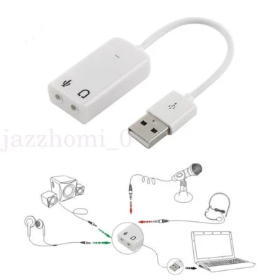 USB 2.0 Sound Card Speaker Audio Adapter White 3.5mm Microphone Earphone Socket - Image 1 of 4